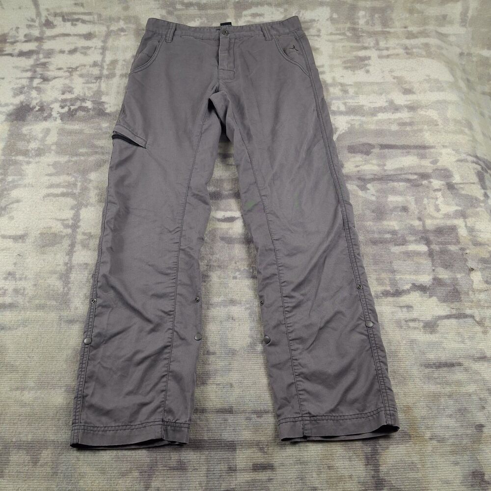 prAna Halle Women 30 Gray Stretch Zion Hiking Pants Roll Up Snap Capri Gorpcore
